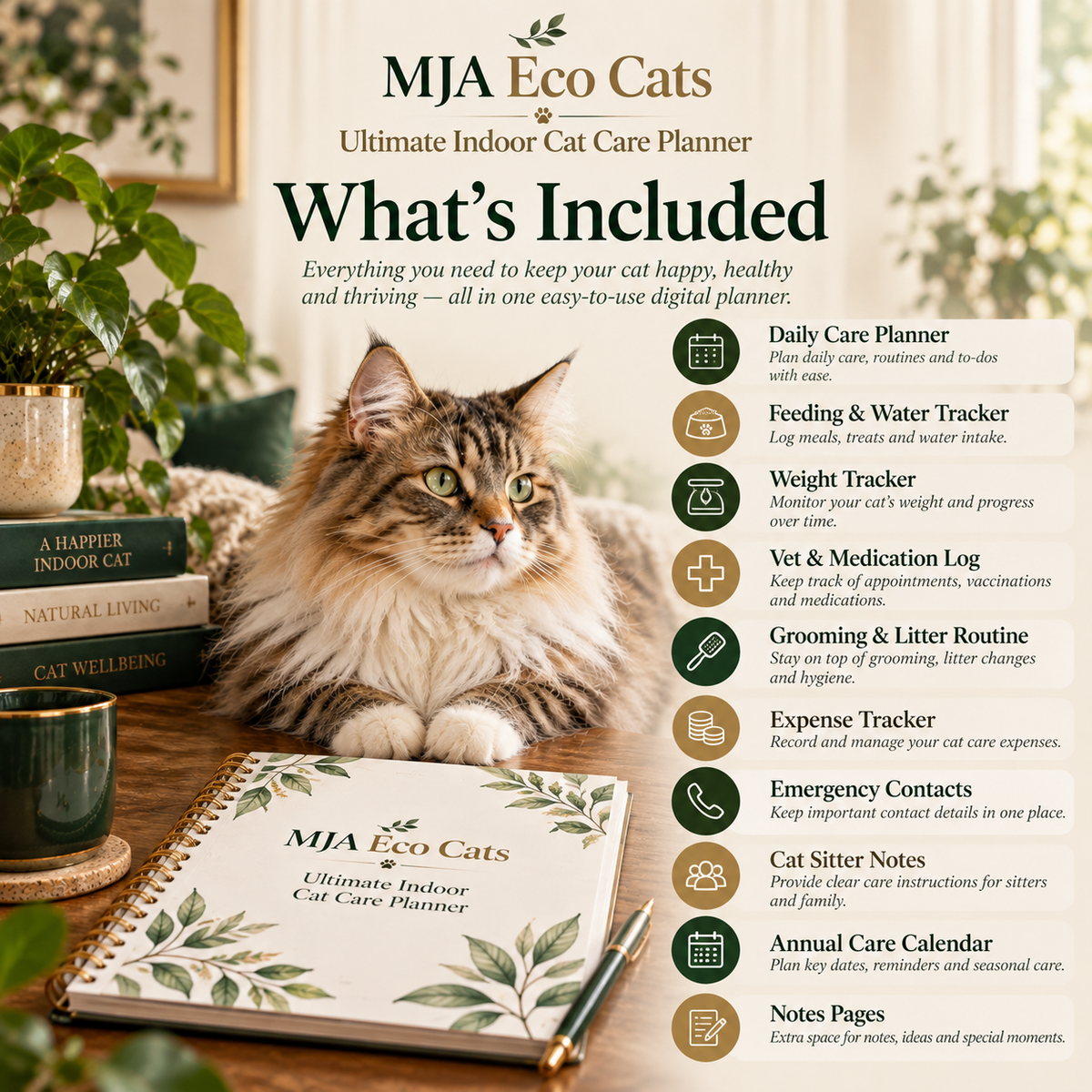 What is included in the MJA Eco Cats Ultimate Indoor Cat Care Planner