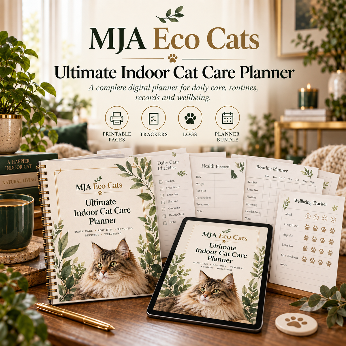 MJA Eco Cats Ultimate Indoor Cat Care Planner printable and digital preview